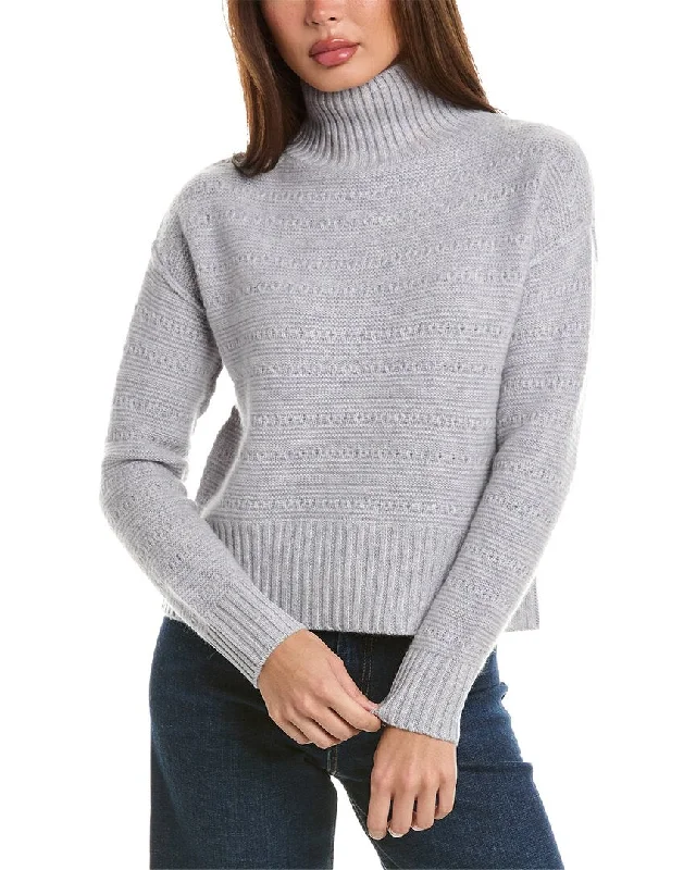 Lounge Chic Jacquard Knit Sweater Forte Cashmere Crop Textured Mock Cashmere Sweater