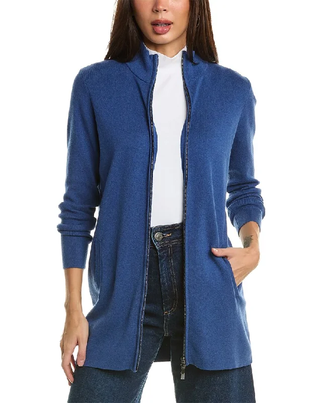 Soft Fabrics Chunky Knit Turtleneck Forte Cashmere Rib Zip Mock Cardigan