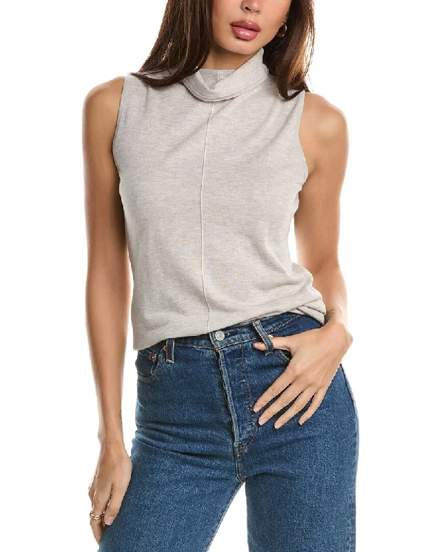 Comfortable Fashion Knit Skirt Forte Cashmere Sleeveless Seamed Funnel Silk & Cashmere-Blend Sweater