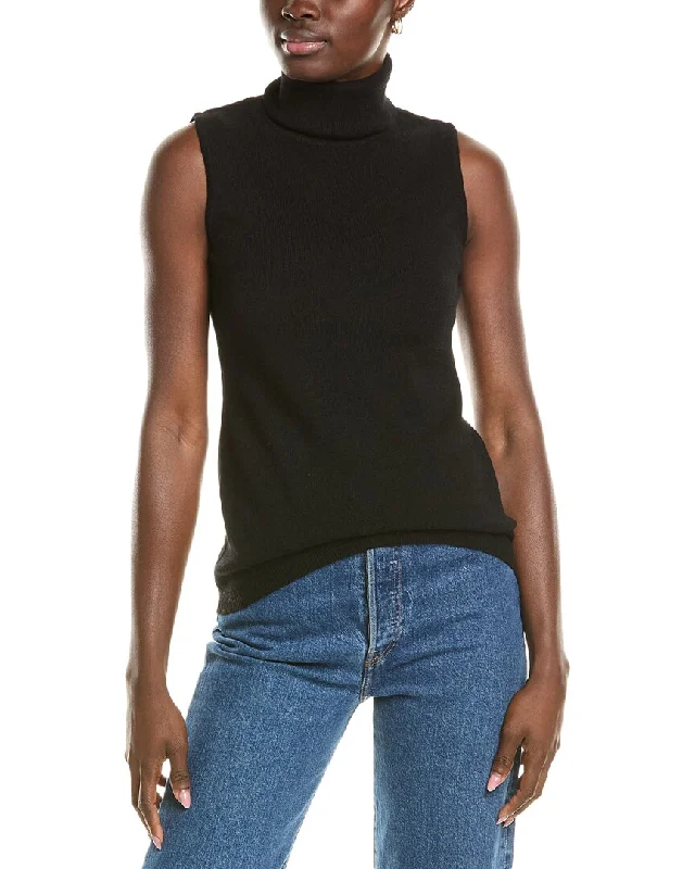 Simple Elegance Hooded Forte Cashmere Sleeveless Turtleneck Cashmere Sweater