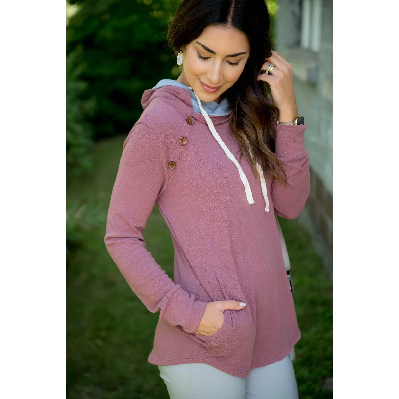 Soft Looks Raglan Sleeve Hoodie French Terry Side Button Double Hoodie