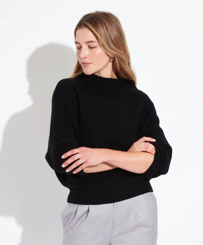 Relaxed Fit Fuzzy Knit Top Funnel Neck Sweater