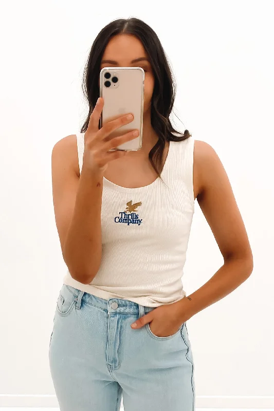 Effortless Outfits Elegant off-the-shoulder tank top Golden Talons Rib Singlet Heritage White