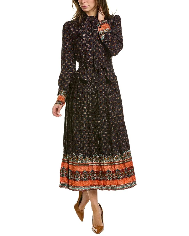 Soft Casuals Pleated silk dress Gracia Tie Neck Dress