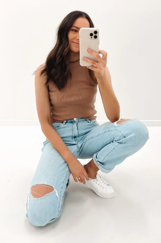 Cozy Outerwear Tank top with mesh panels Greta Tank Tan