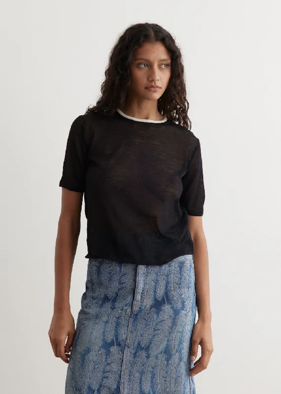 Casual Fit Wear Vintage style women's t-shirts Hard Twist High Gauge Wool Silk Knit T-Shirt Casual Fit Wear Vintage style women's t-shirts Hard Twist High Gauge Wool Silk Knit T-Shirt