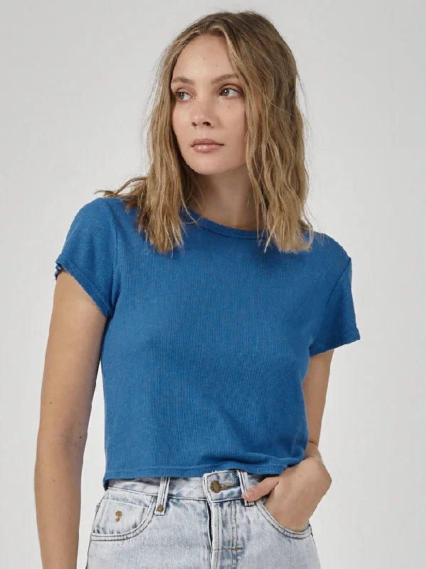 Effortless Elegance Women’s slogan t-shirt Hemp Paper Rib Micro Tee - Lapis Blue