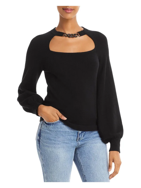 Sporty Elegance Knitted Crop Top Jett Womens Knit Cut-Out Pullover Sweater