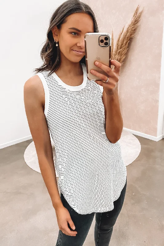 Everyday Outfits Women’s crochet tank top Keira Tank White Black Stripe