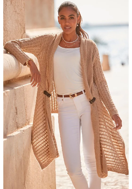 Simple Elegance Patterned Knit Top LASCANA Women's Buckle Trim Open Cardigan