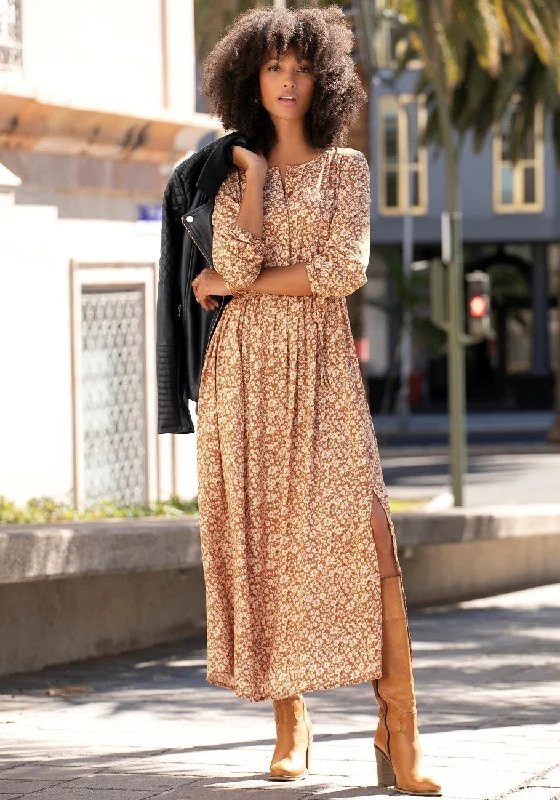 Smart Comfort Wear T-shirt midi dress LASCANA Women's Floral Long Sleeve Maxi Dress
