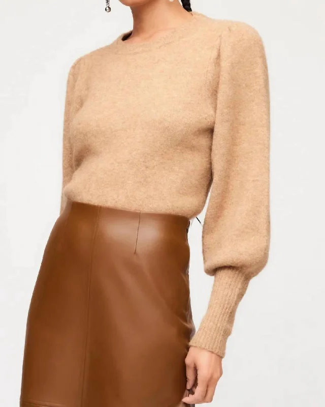 Cozy Fashion Soft-wool Lia Shirred Sleeve Sweater In Almond