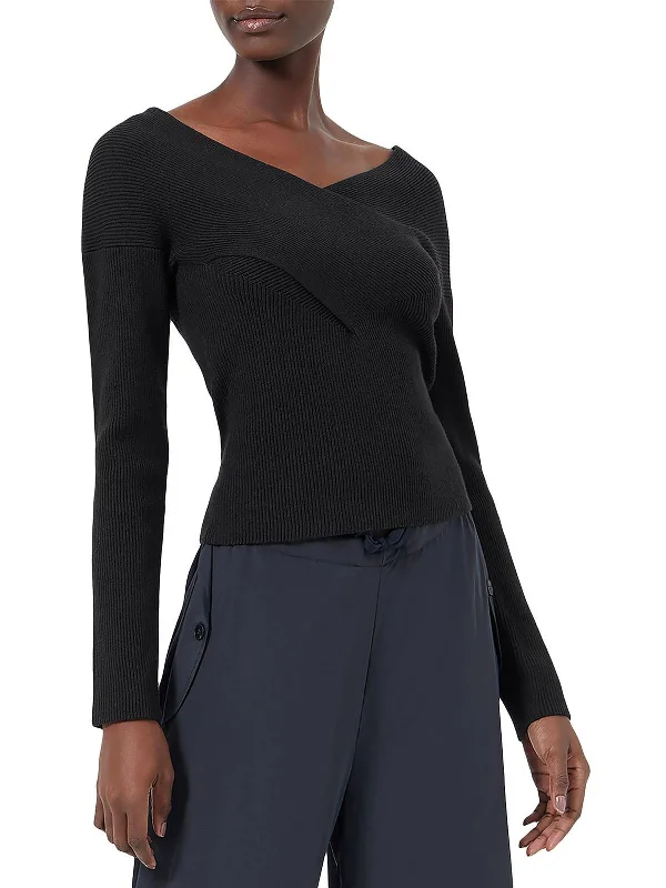 Soft Layers Relaxed Lydia Womens Double V Fitted Pullover Sweater
