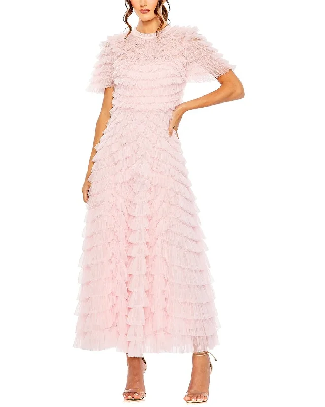 Relaxed Fit Wear Lace floral dress Mac Duggal High Neck Tiered Ruffle A Line Dress