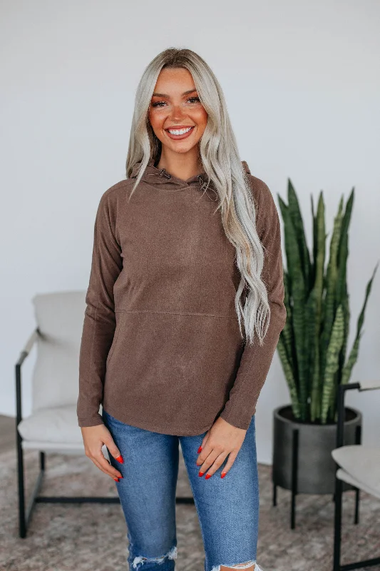 Soft Textures Chunky Knit Hoodie Miya Hoodie - Mocha