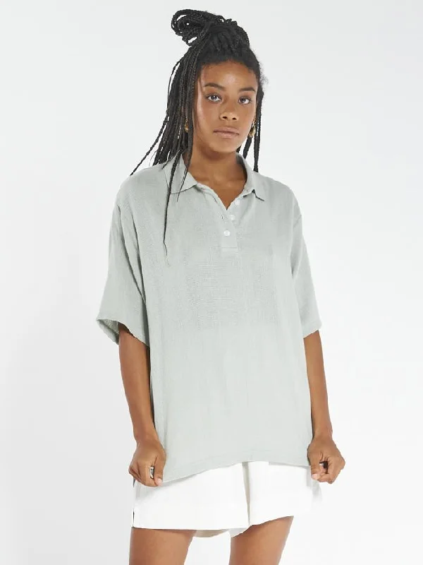 Cozy Footwear Activewear women’s t-shirt Openwork Polo Shirt - Eucalyptus