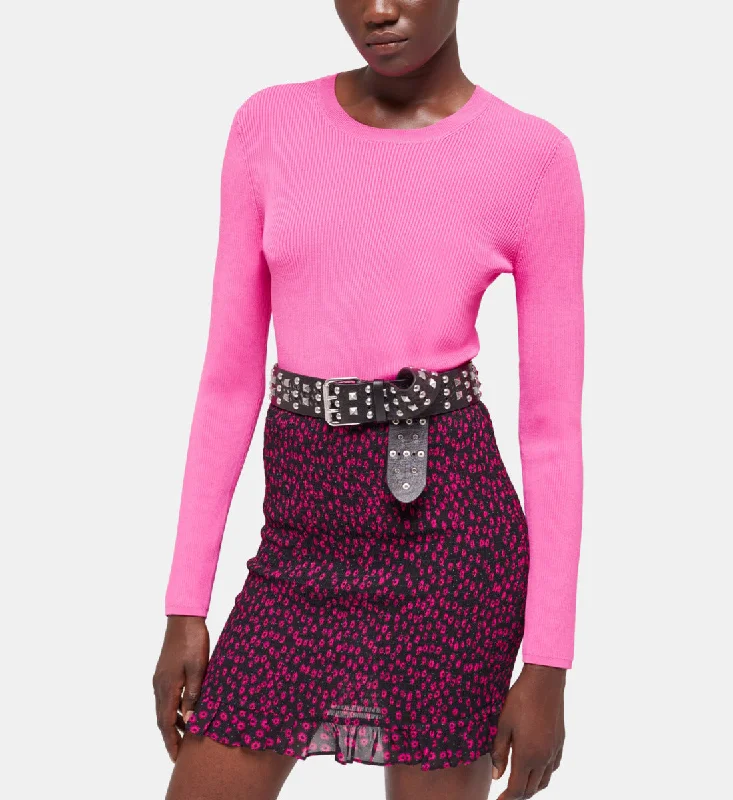 Versatile Outfits  Silk blend sweater Pink Crew Neck Sweater