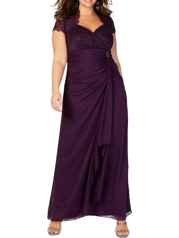 Soft Feel A-line midi dress Plus Womens Sequined Lace Formal Dress