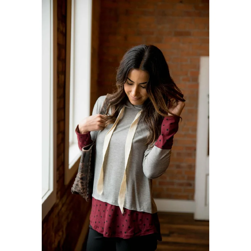Casual Chic Outfits Vintage Hoodie Polka Dot Tipped Hoodie