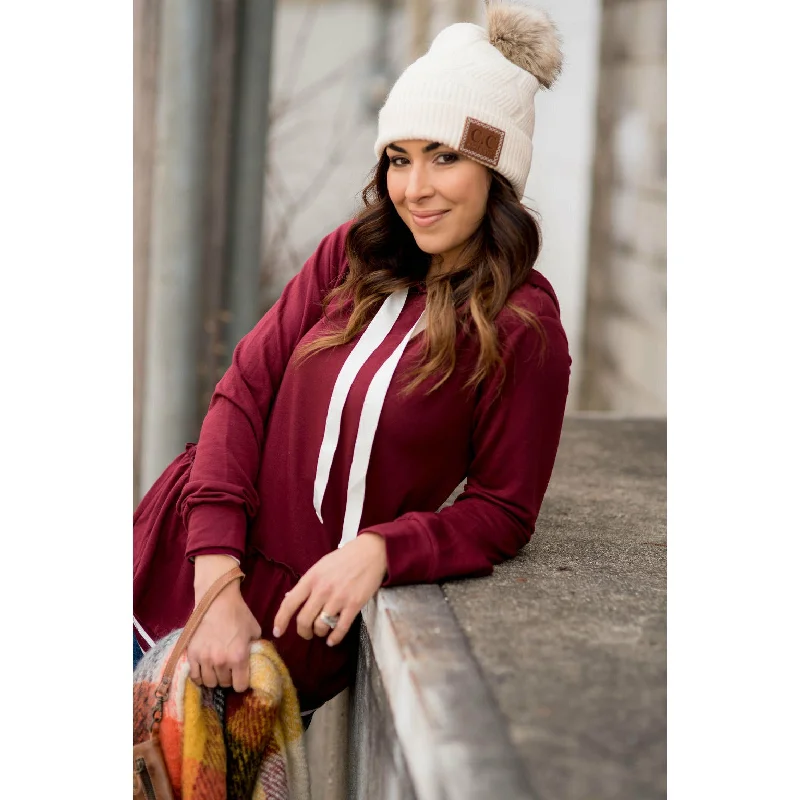 Lounge Chic Cozy Hooded Sweatshirt Ruffle Bottom Drawstring Hoodie