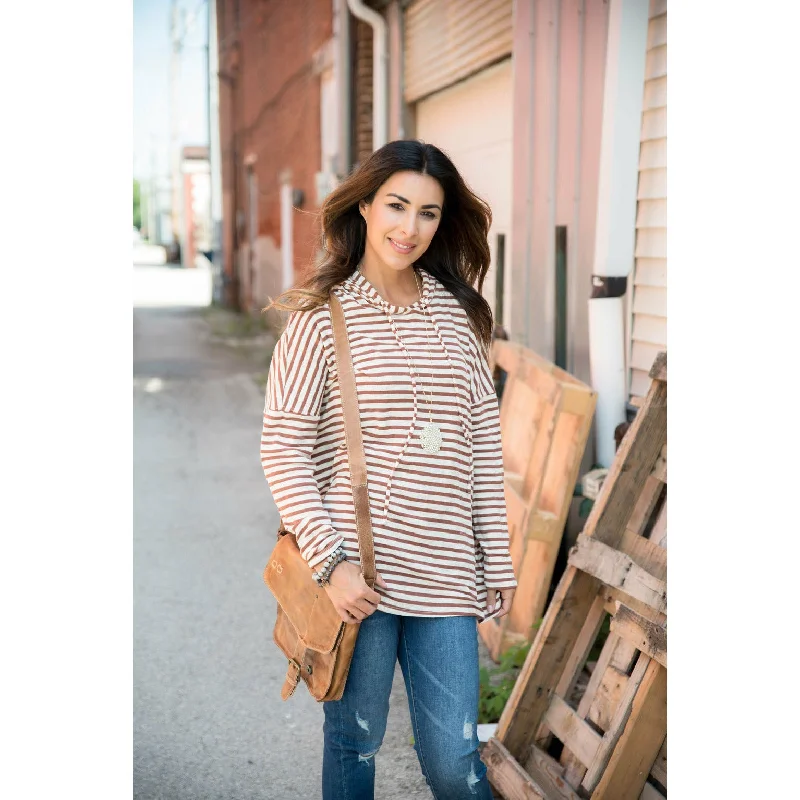 Soft Style Bold Color Hoodie Rust Striped Relaxed Hoodie