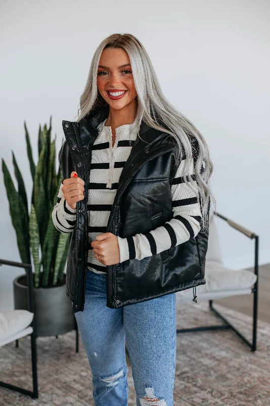 Soft Textures Graphic Print Hoodie Shayne Puffer Vest - Black