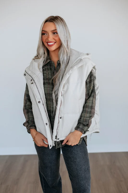Weekend Comfort Wear Minimalist Hoodie Shayne Puffer Vest - Natural