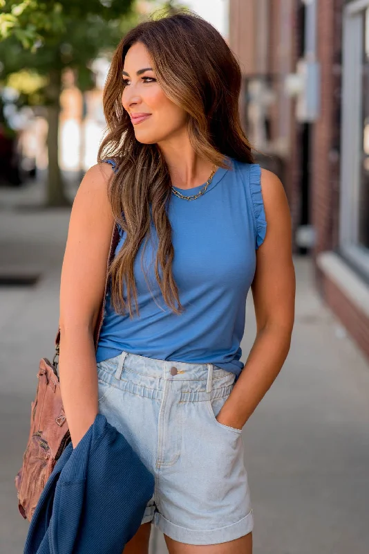 Easy-to-Wear Women’s tank top with draped front Simple Ruffled Accented Tank