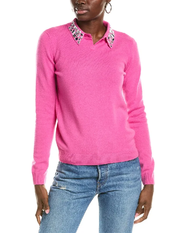 Light Dressing Ribbed sofiacashmere Embellished Collar Cashmere Sweater