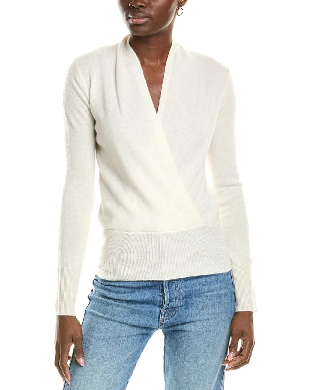 Sporty Wear Intarsia sofiacashmere Modern Faux Wrap Cashmere Sweater
