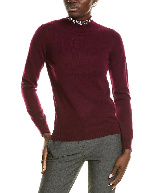 Cozy Look Fringed Knit Sweater sofiacashmere Stone Trim Turtleneck Cashmere Sweater