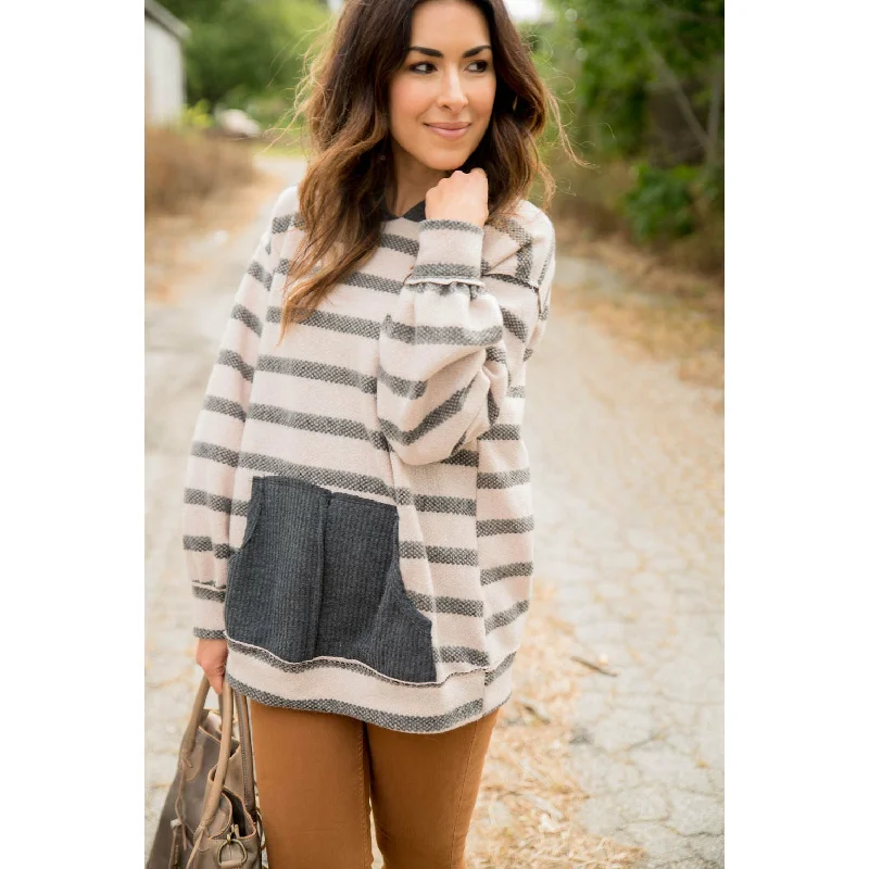 Effortless Wear Luxe Fleece Hoodie Solid Accent Striped Hoodie