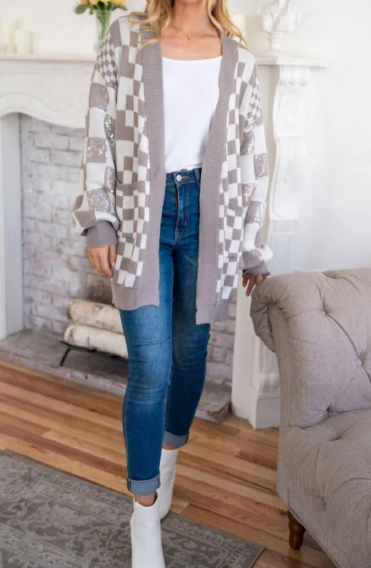 All-Day Comfort Knit Tank Top Steal The Spotlight Sequined Cardigan In Grey