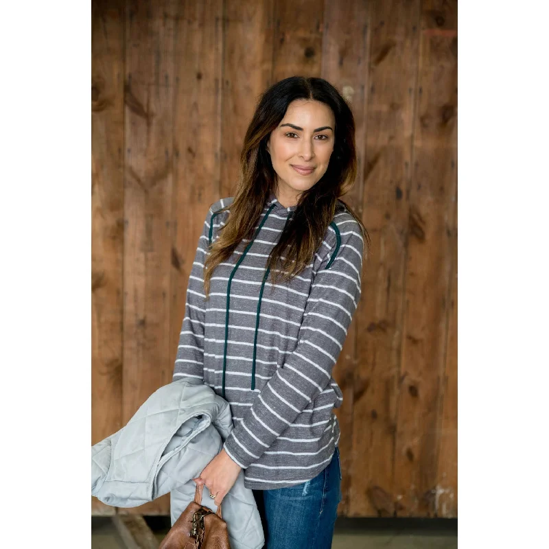 Sporty Elegance Tech Hoodie Striped Teal Accent Hoodie
