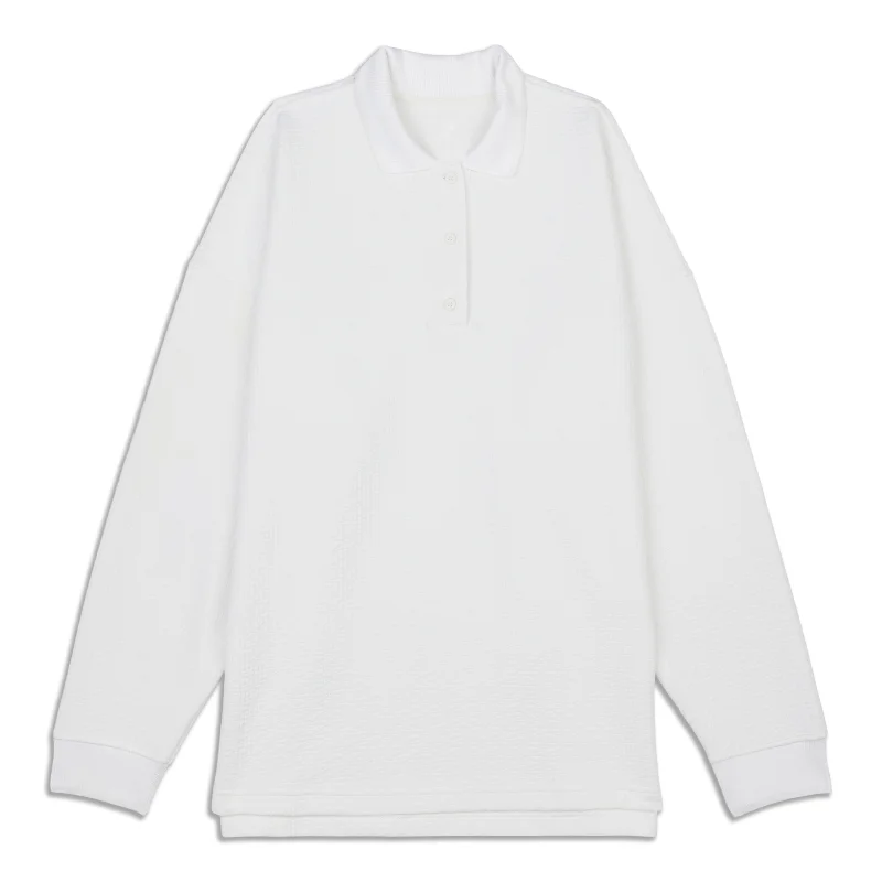 Soft Knitwear Textured Long-Sleeve Polo Shirt - Resale