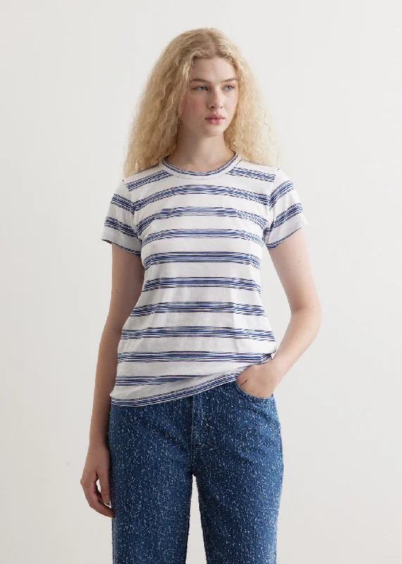 Cozy Apparel Women’s t-shirt with lace Slub Stripe T-Shirt