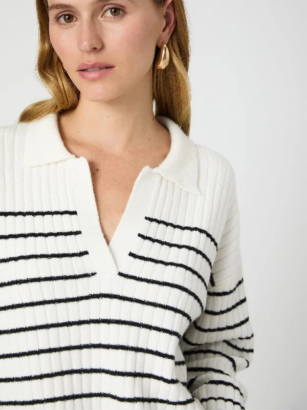 Stylish Wear Silk Knit Cardigan Vhari Collar Longsleeve Stripe Sweater