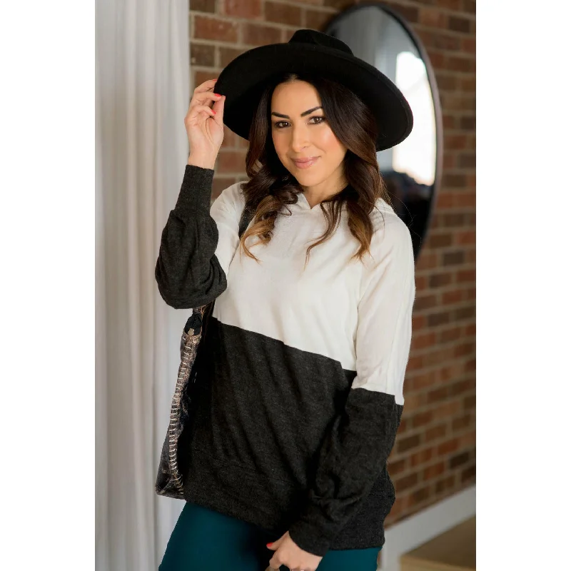 Soft Fabrics Street Style Hoodie White Charcoal Blocked Hoodie