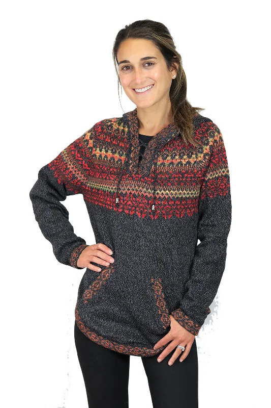 Breathable Comfort Bold Print Hoodie Women's Chachani Alpaca Hooded Sweater
