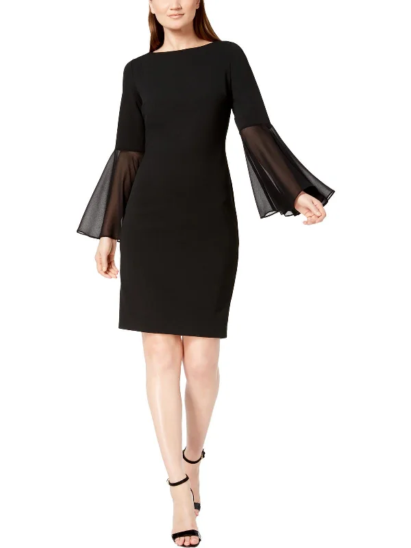 Cozy Shirts Ruffle dress Womens Chiffon Bell Sleeve Cocktail Dress