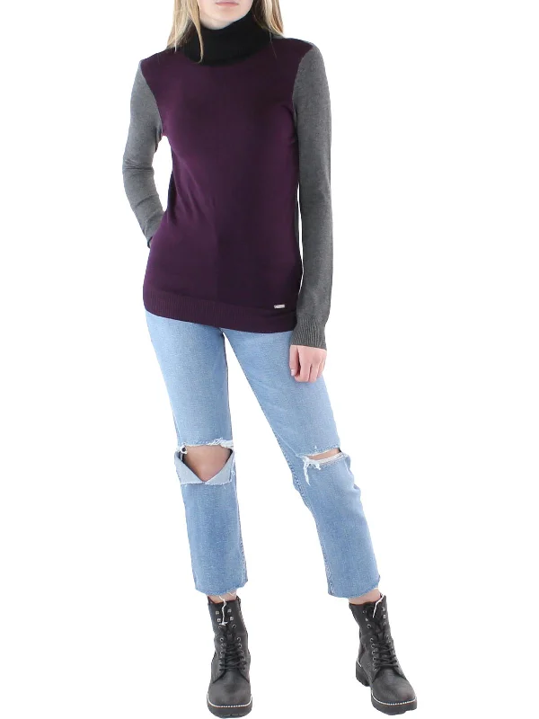 Chic Relaxation Trendy Womens Colorblock Pullover Turtleneck Sweater