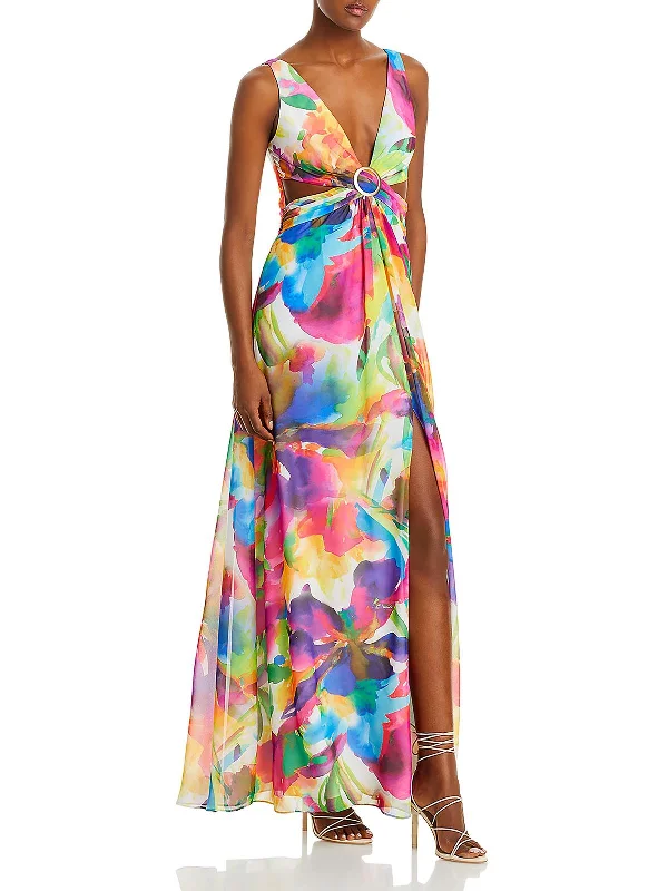 Simple Chic Boho maxi dress Womens Cutout O-Ring Evening Dress