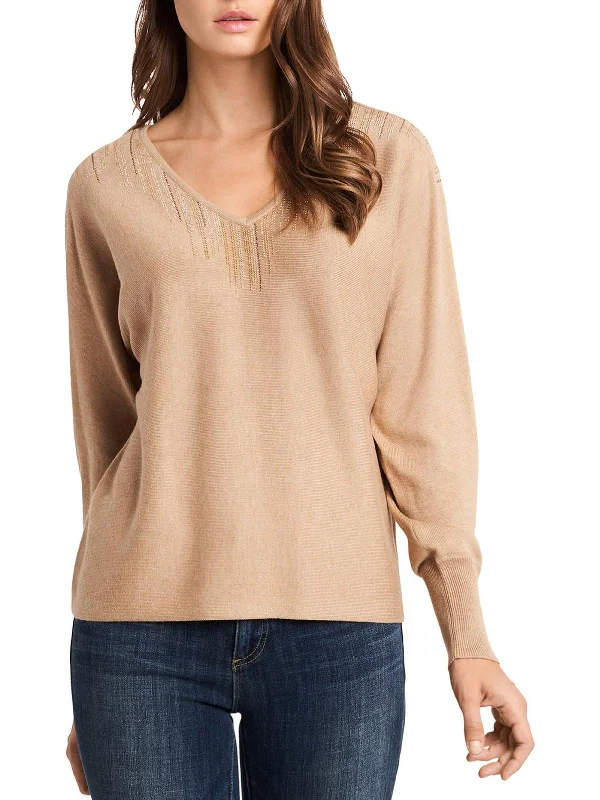 Soft Textures Tight Knit Sweater Womens Embellished Long Sleeves Pullover Sweater