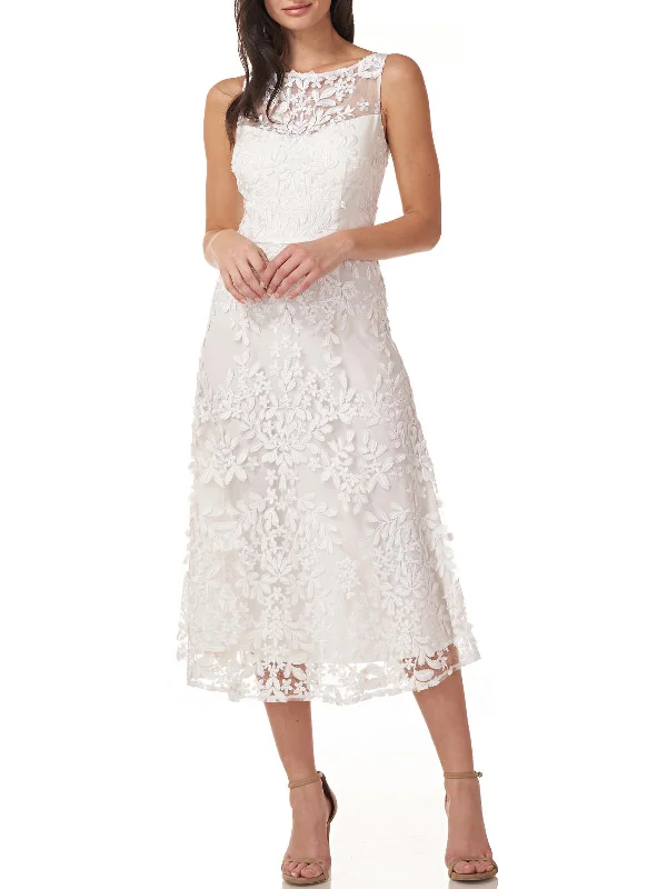 Effortless Wear T-shirt dress Womens Floral Applique Midi Cocktail and Party Dress