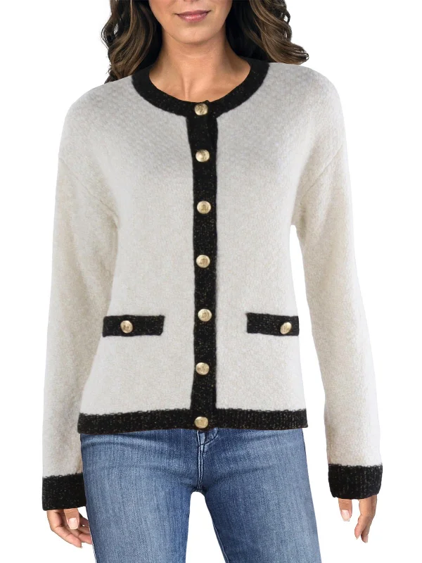 Modern Comfort Preppy Womens Knit Metallic Cardigan Sweater