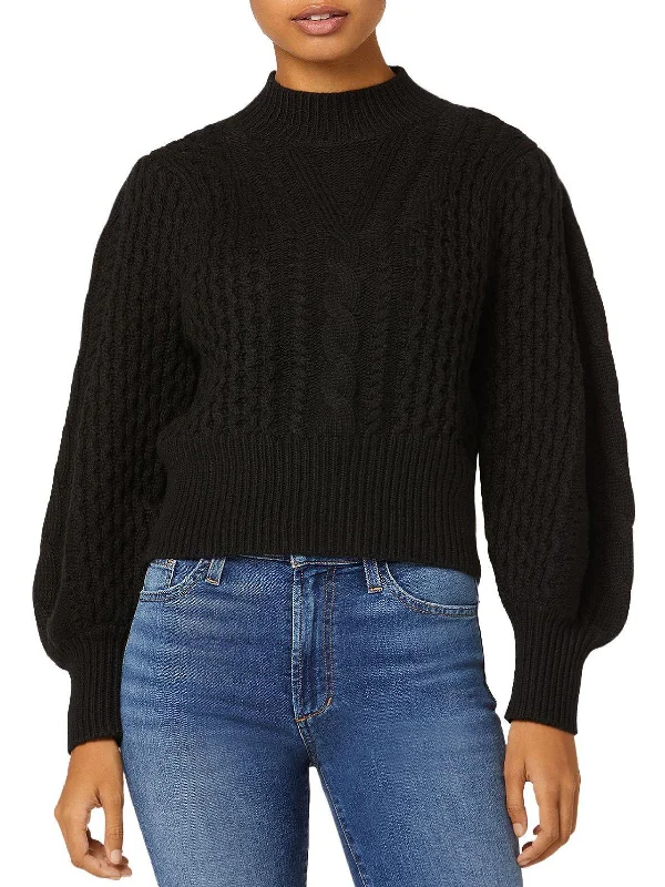 Relaxed Wear Shawl Collar Knit Cardigan Womens Merino Wool Cropped Mock Turtleneck Sweater