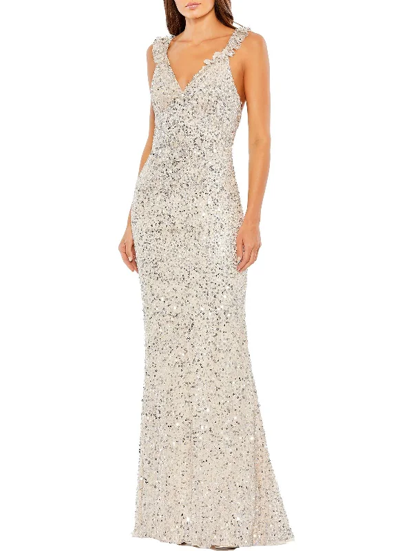 Weekend Comfort Pleated satin dress Womens Sequined Long Sheath Dress