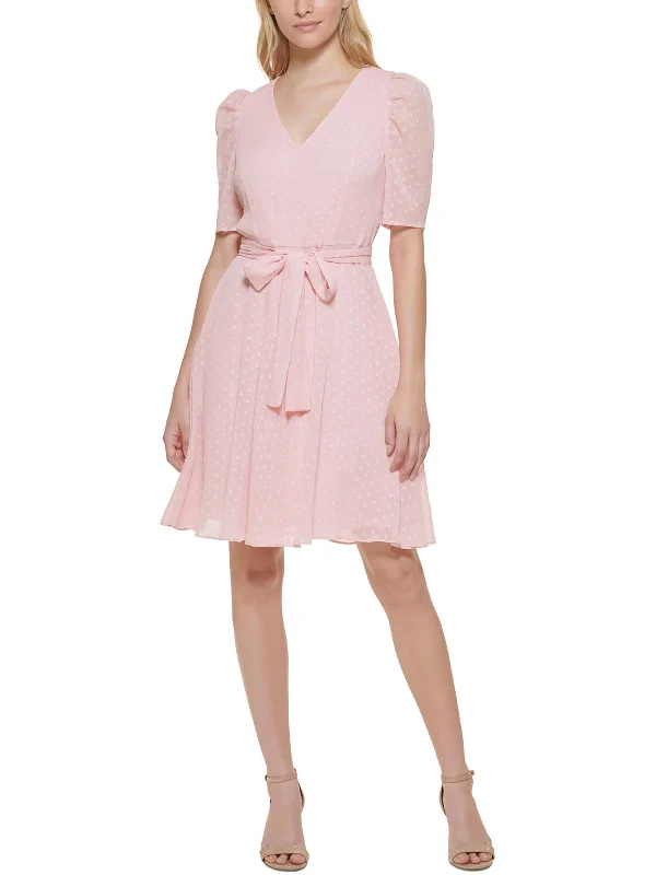 Trendy Looks Fit-and-flare midi dress Womens Swiss Dot Puff Sleeve Fit & Flare Dress