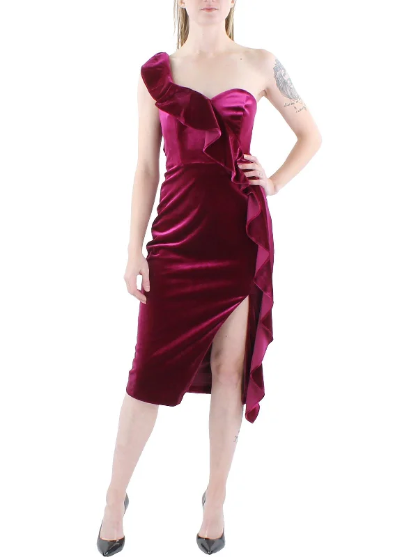 Breathable Style Floral maxi dress Womens Velvet One Shoulder Cocktail and Party Dress