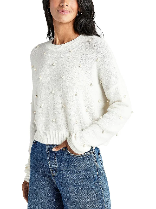 Easy Style Knit Cami Top Womens Wool Blend Embellished Crewneck Sweater